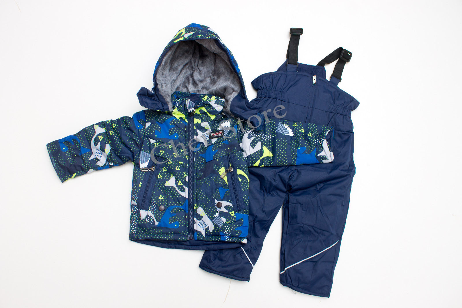 heart Conversational Cafe Costum de ski pentru copii – 12 luni (Dino Blue/Green) | Cher Store